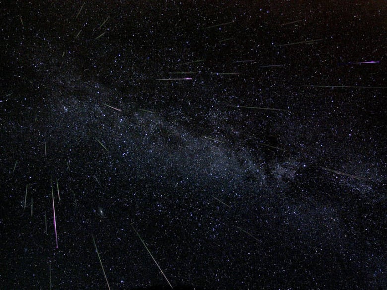 Astronomer Fred Bruenjes recorded a series of many 30 second long exposures spanning about six hours on the night of Aug. 11 and early morning of Aug. 12, 2004 using a wide angle lens.